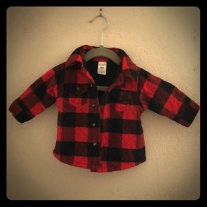 Fleece lined red and black plaid jacket.